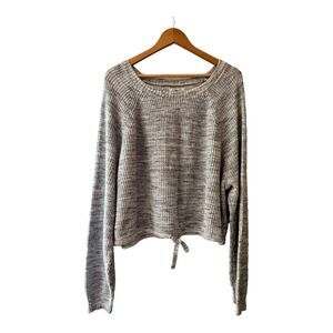 AMERICAN EAGLE Womens Cozycore Sweater Size 2XL Cropped Tie Waist Knit Grey